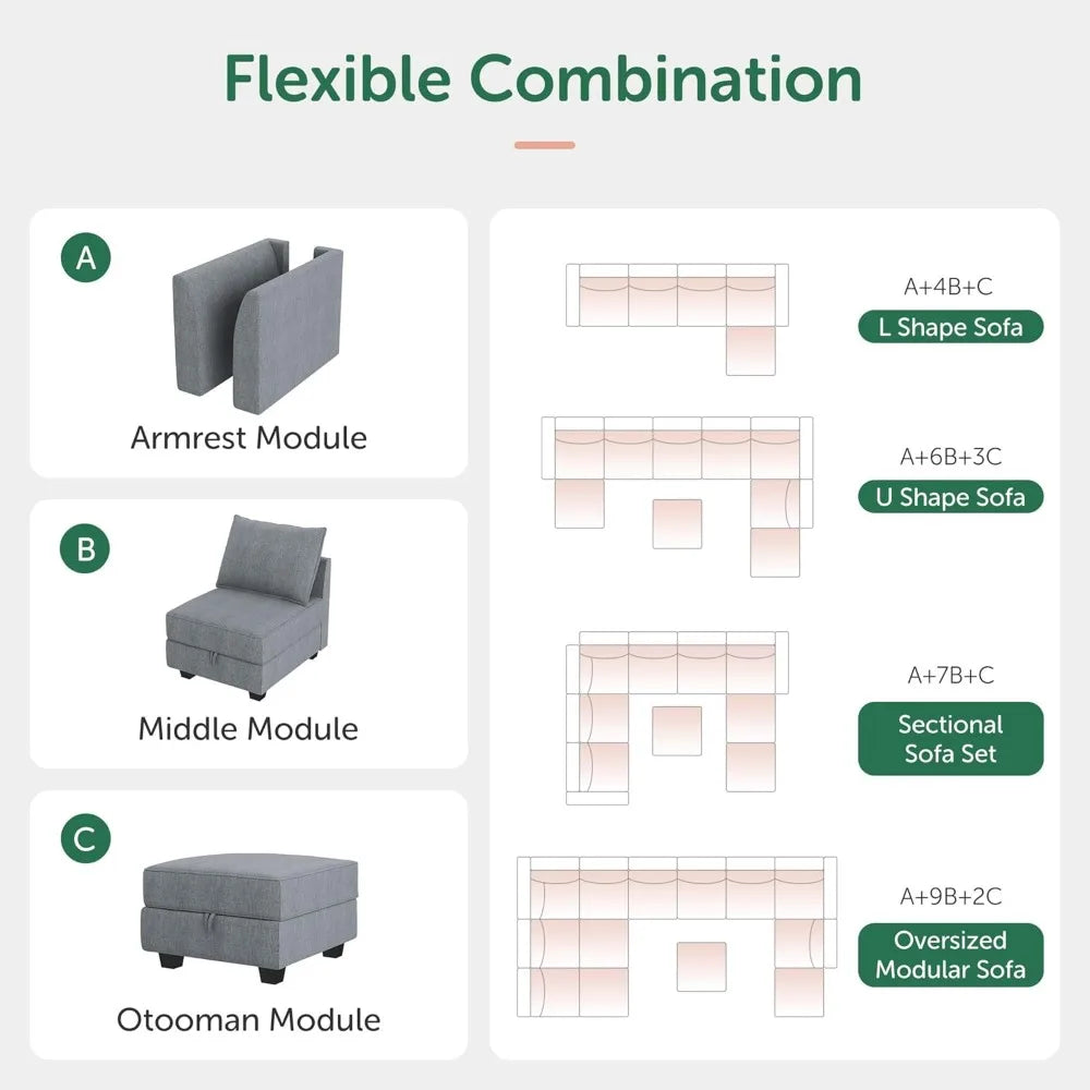 U-Shaped Modular Sectional Sofas, Sectional Couch with Storage Seats U Shape Sofa-2,Living Room Sofa