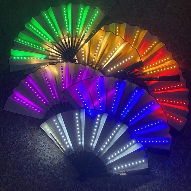 Glow Folding Led Fan Dancing Light Fan Night Show Halloween Christmas Rave Festival Accessories Glow In The Dark Party Supplies