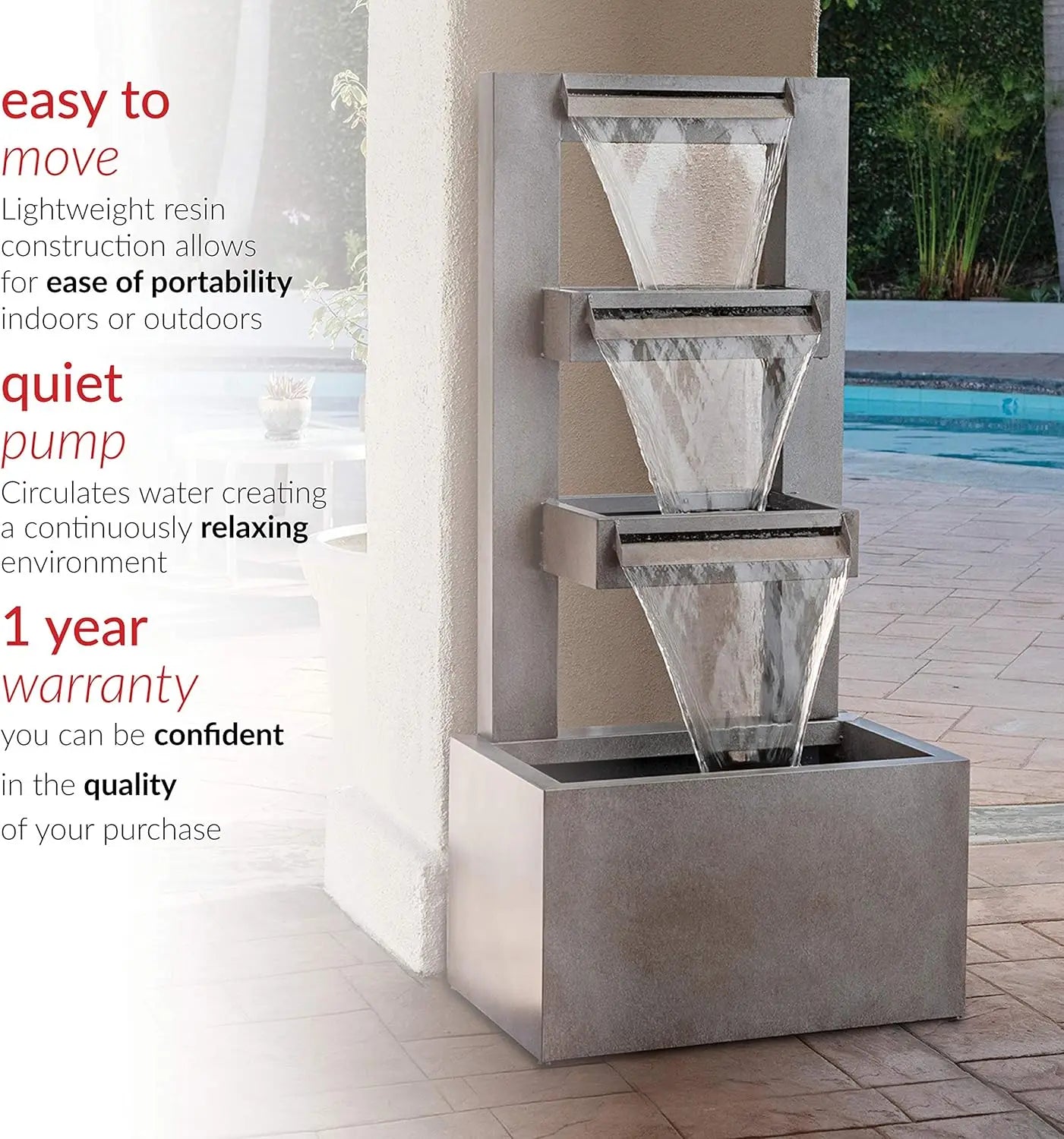 CPS182 Outdoor Floor Industrial Multi-Tiered Soothing Waterfall Fountain, 43", Gray