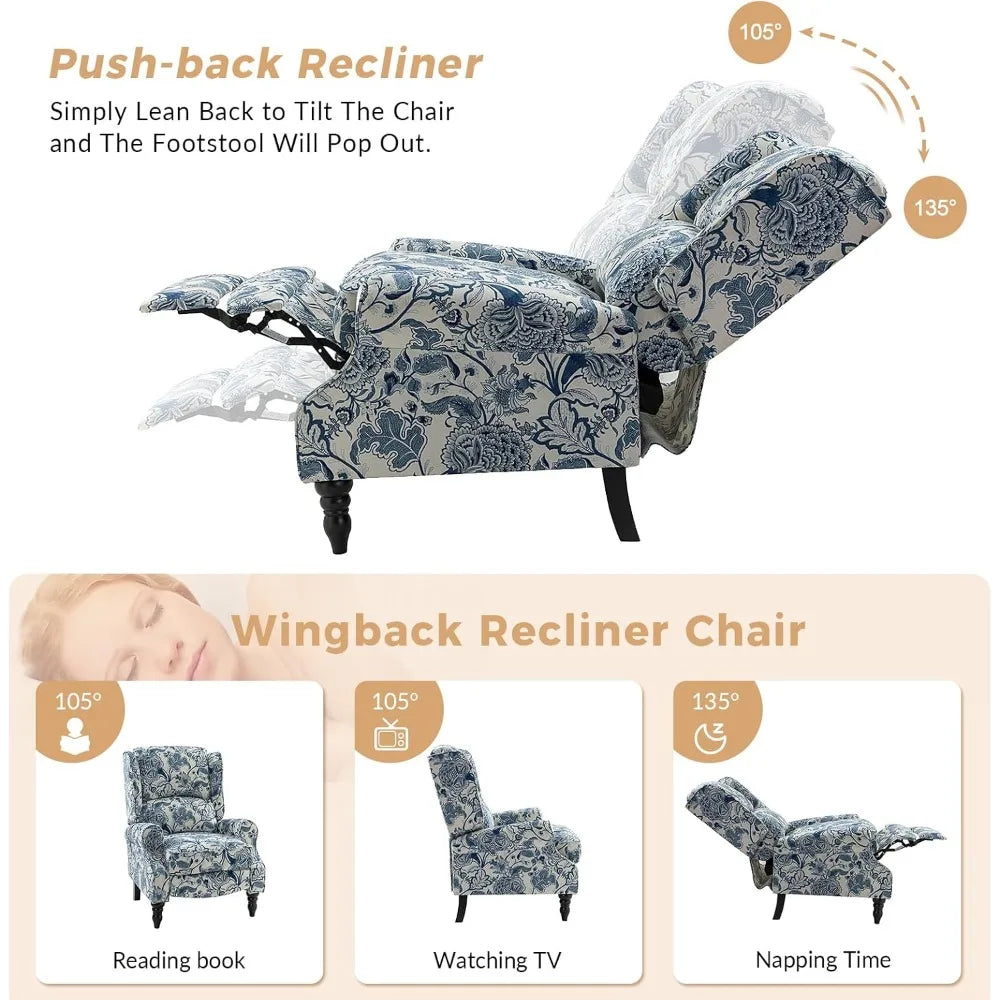 Upholstered Wingback Recliner Chair, Small Adjustable Footrest Push Back Single Reclining Sofa,Lounge Armchair for Living Room