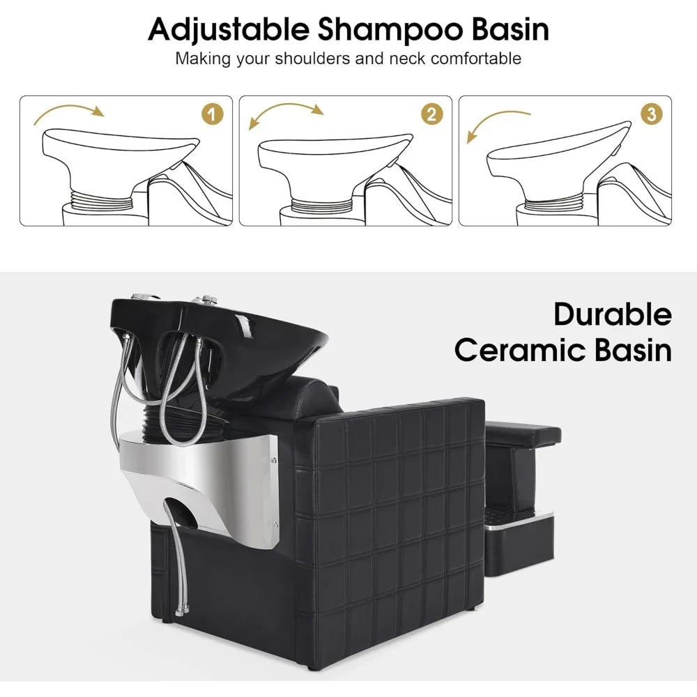 Shampoo Station Chairs, Salon Shampoos Bowl and Chair Set for Hair Stylist, Shampoo Barber Chair for Salon Spa Barbershop