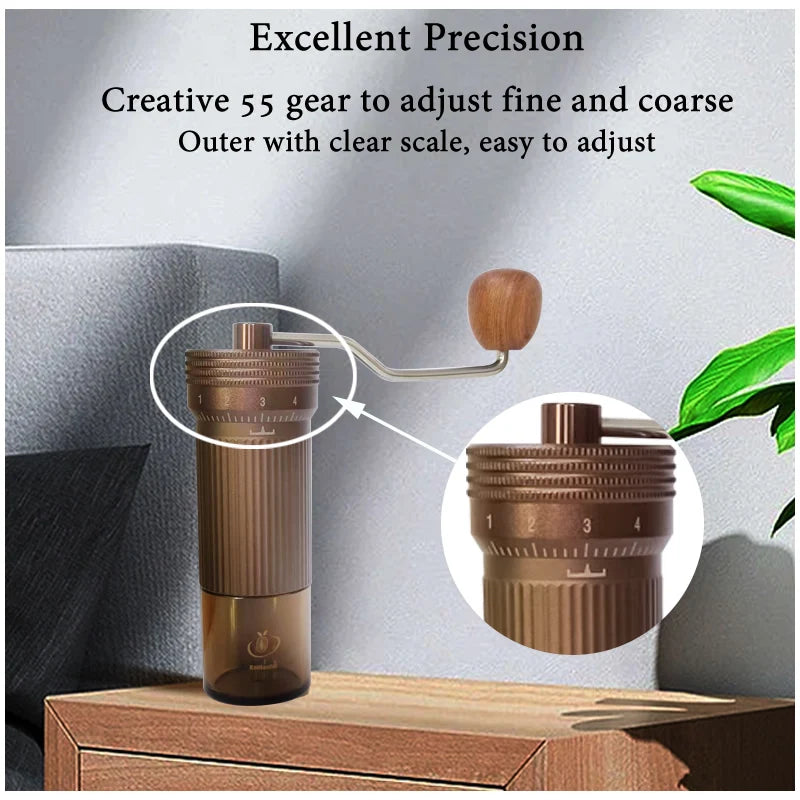 High End Portable Manual Coffee Grinder Hand Mill Adjustable Stainless Steel Burr Scale Gear For Outdoor Camp Home Kitchen Gift