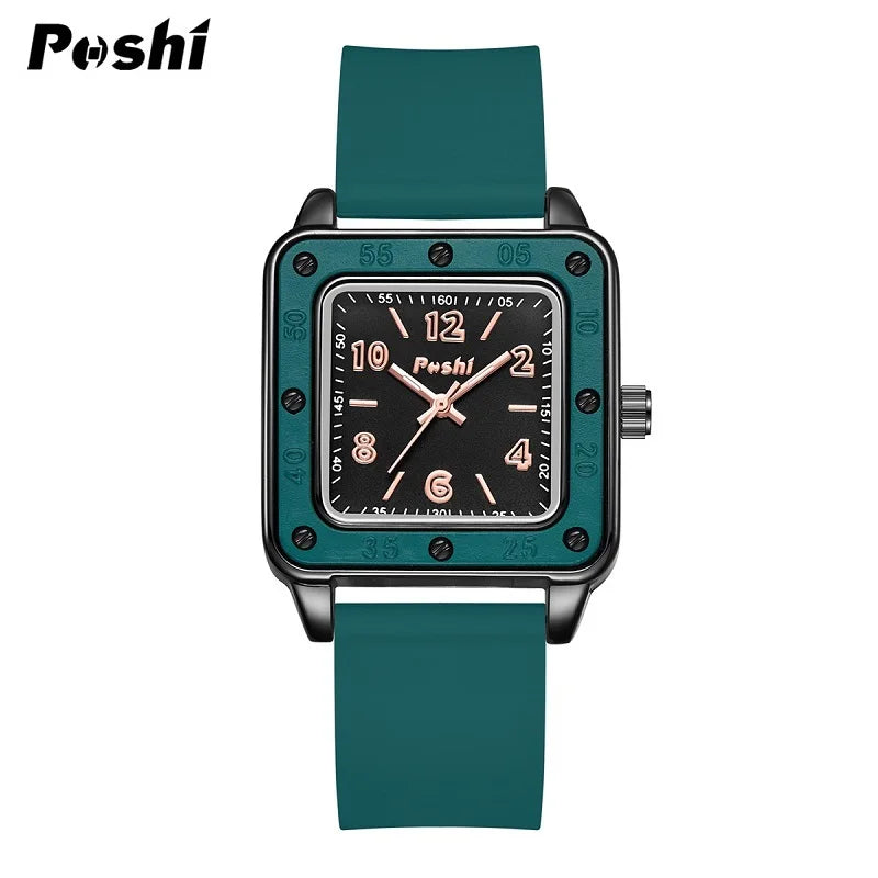 POSHI New Watch for Women Fashion Casual Quartz Wristwatches Silicone Strap Green Dial Women's Business Watches Montre Femme