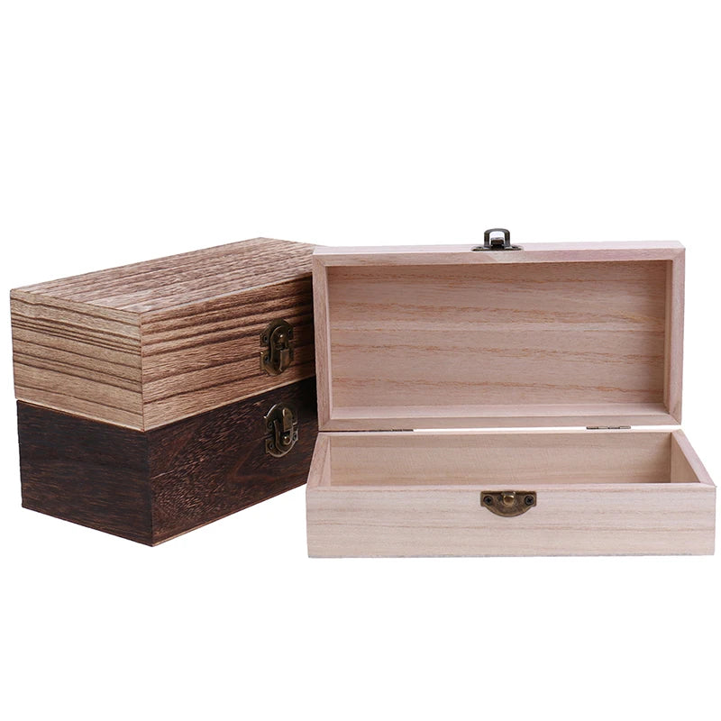 1Pc Retro Jewelry Box Desktop Natural Wood Clamshell Storage Decoration Wooden Home Storage Organization Storage Boxes