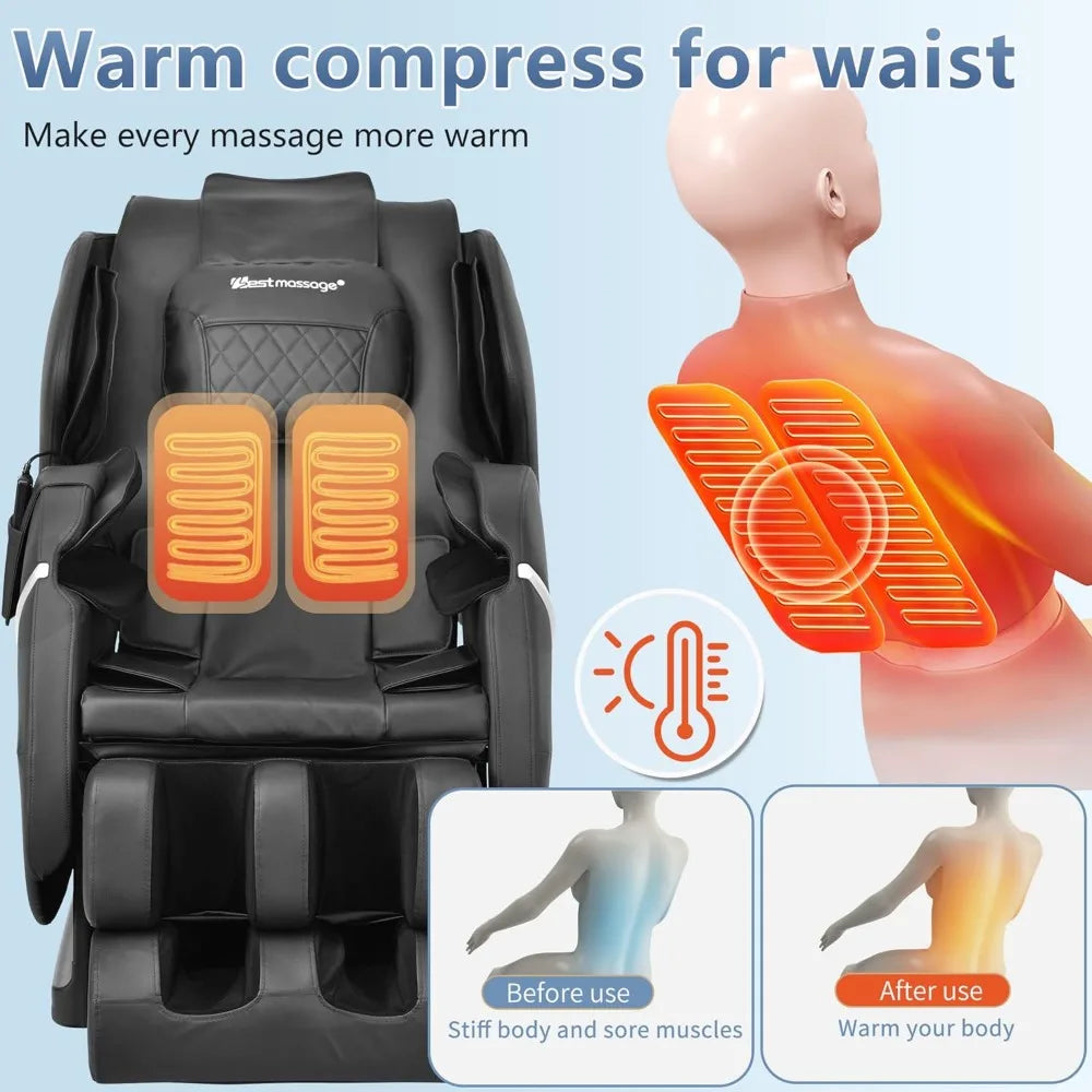 Zero Gravity Full Body Electric Shiatsu Massage Chair Recliner with Foot Rollers Built-in Heat Therapy Air Massage SystemStretch