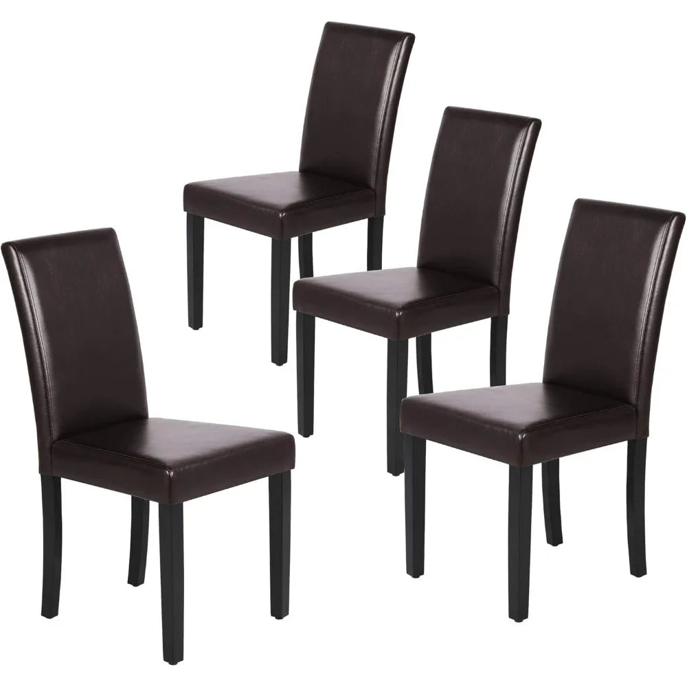 Dining Chairs Set of 4 PU Leather Dining Room Chairs with Waterproof Surface and Wood Legs for Kitchen Restaurant , Dark Brown