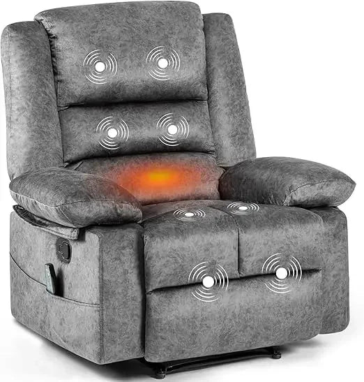 Recliner Chair for Adults with Massage and Heat, Breathable Fabric Reclining Chair with Side Pockets,  Brown,Living Room Chairs