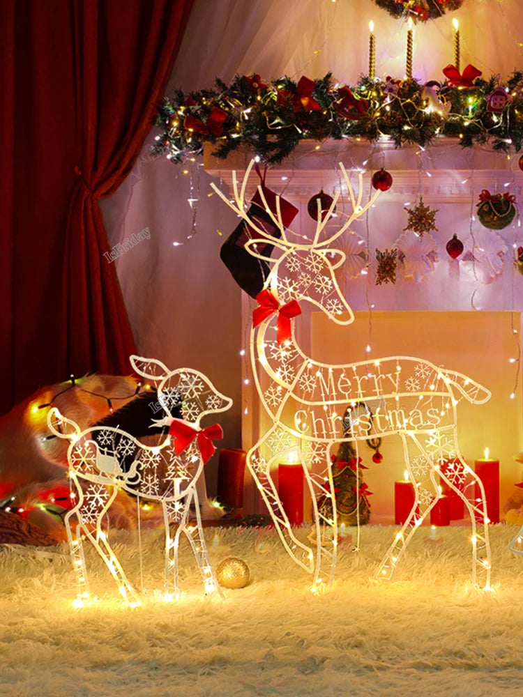 3pcs/set Beautiful Glowing Iron Elk for 2023 Christmas, New Year Decorations, DIY Xmas Gift for Friends