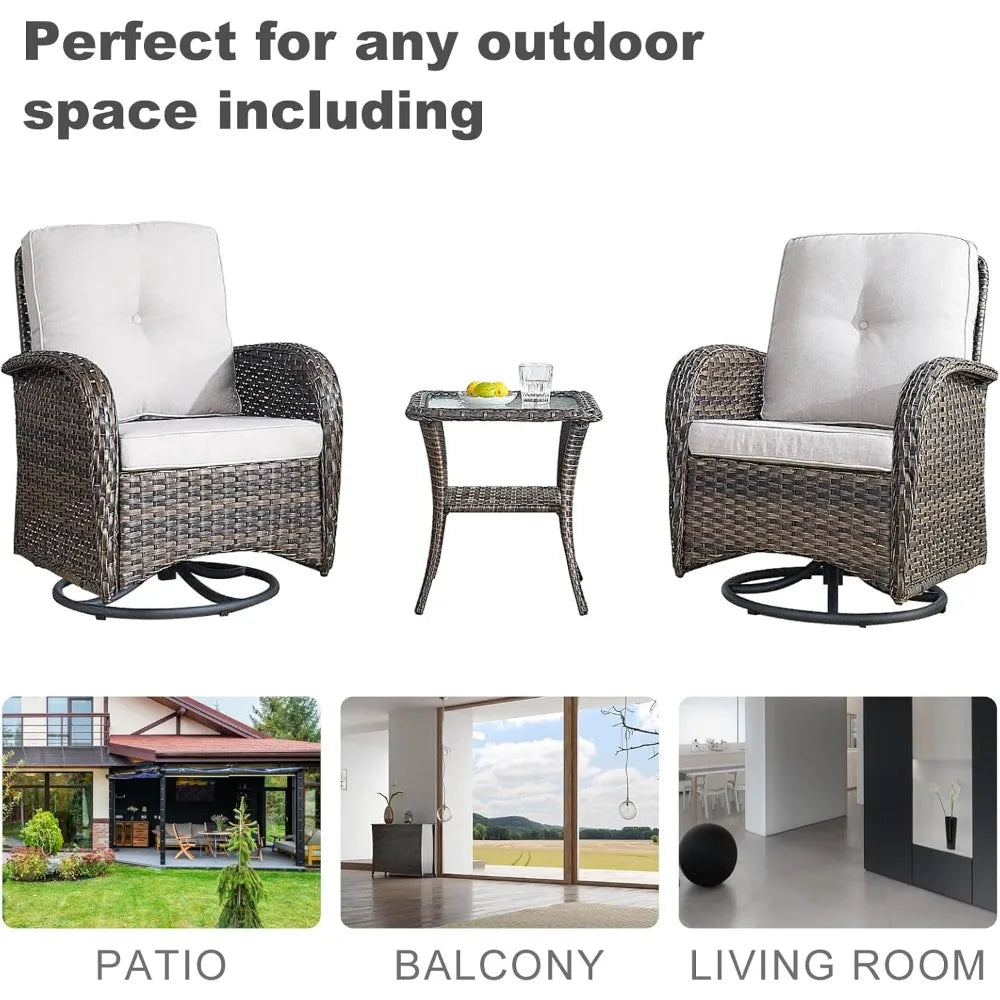 5-Piece Patio Furniture,All-Weather Rattan Swivel Chairs Bistro Set with Loveseat Coffee Table, Outdoor Wicker Conversation Set