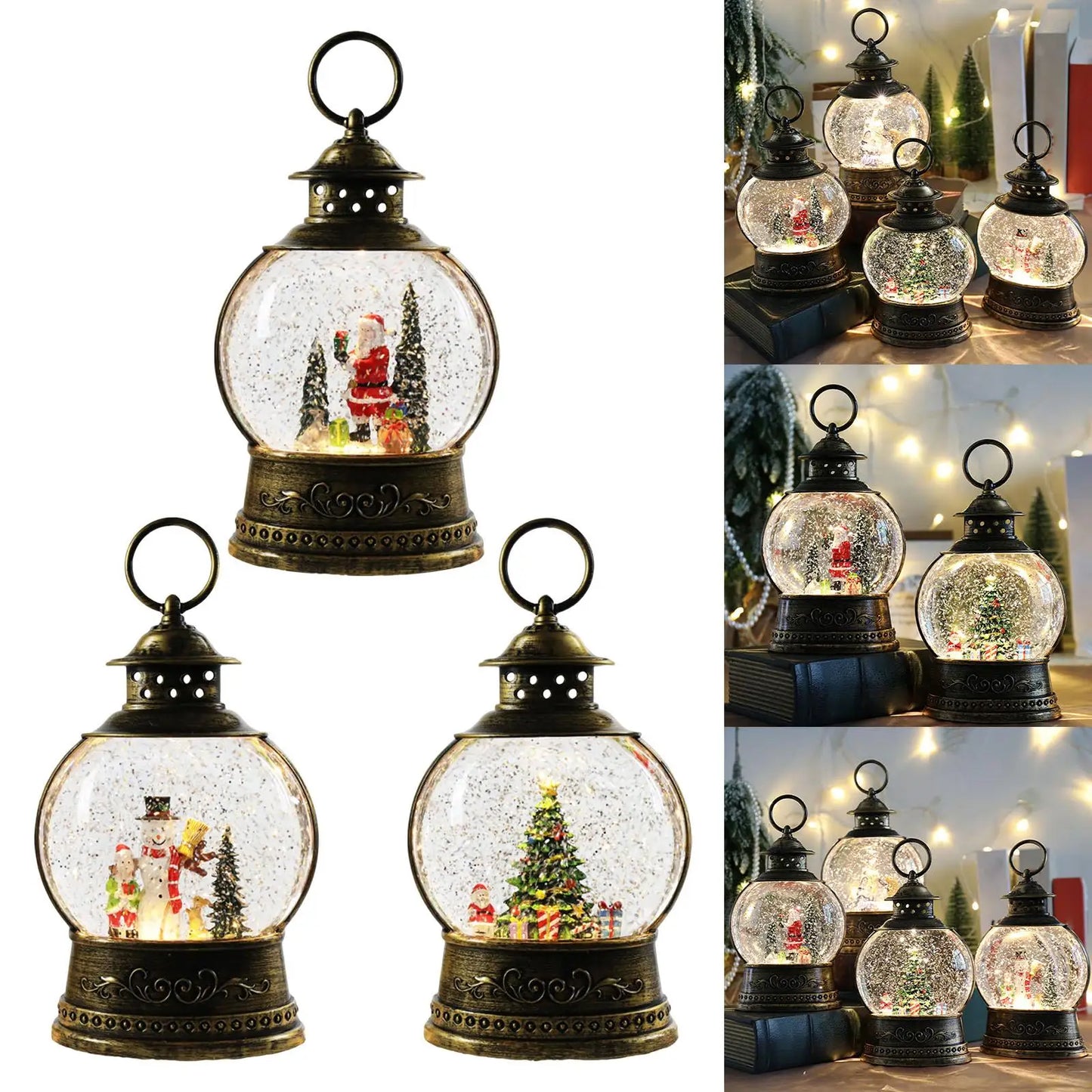 Christmas Light Up Snow Globe Lantern Music Box Ornament Crafts Toys Glitter