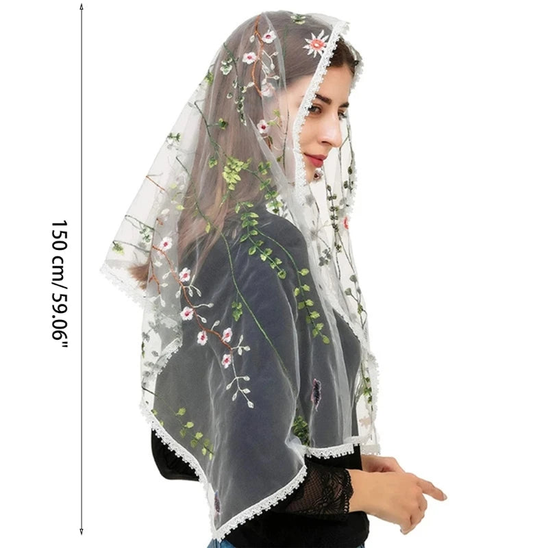 Embroidered Floral Shawl Floral sheer Shawl Headscarf Tudung Church Shawl Wraps For Women Hijab Headcovering Scarf DropShipping