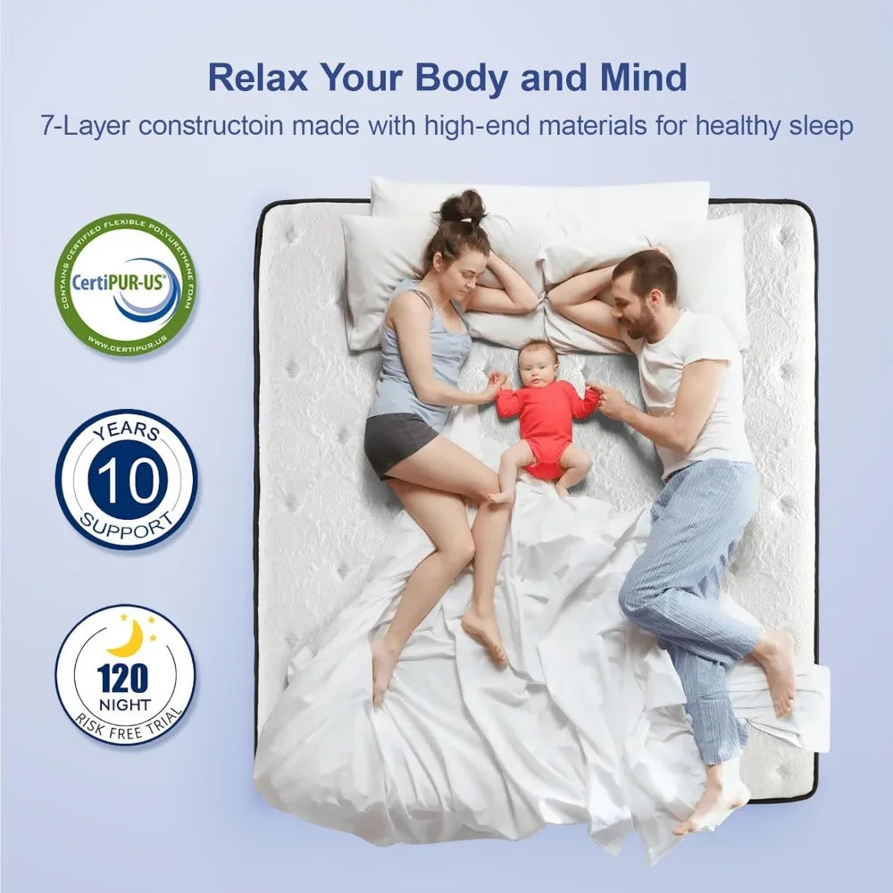 Twin Mattress Zone Encased Coils Innerspring for Back Pain Relief Matress King Mattress 12 Inch Double Mattresses Medium Firm