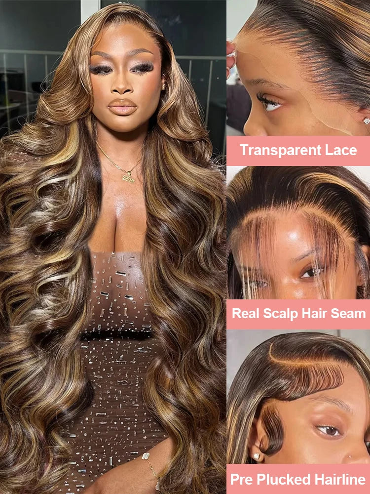 13x4 Highlight Wig Body Wave Lace Front Wig 40 Inch 4/27 Honey Blonde Colored Human Hair Wigs 13x6 Hd Lace Frontal Wig For Women