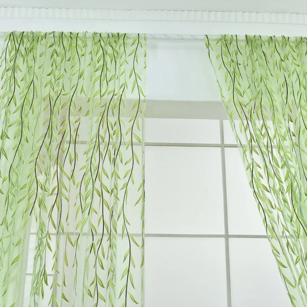 Green Purple Willow Sheer Curtains Window Yarn for Living Room Tulle Curtains Kitchen Gauze Decorative Curtain for Bedroom Home