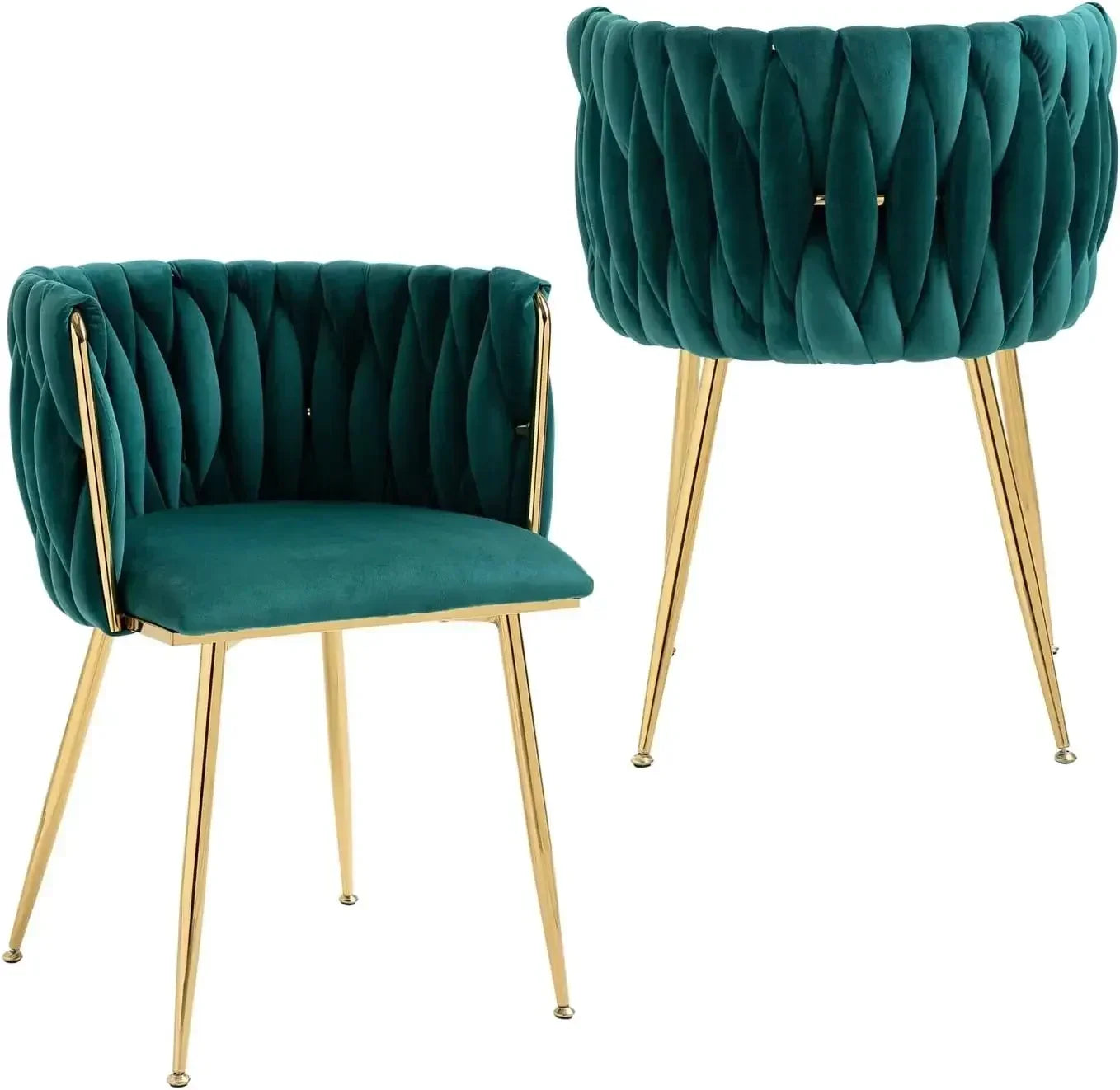 Woven Dining Chairs Set of 4,Velvet Upholstered Dining Chairs with Gold Metal Legs,Modern Accent Chairs Suitable for living room