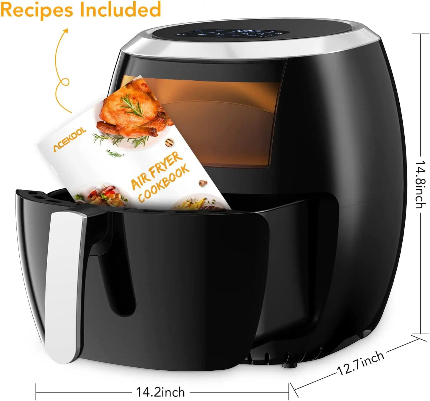 Air Fryer, 8 QT Airfryer Oven with Viewing Window Oilless Cooker with Digital Display 8 Cooking Presets Dishwasher