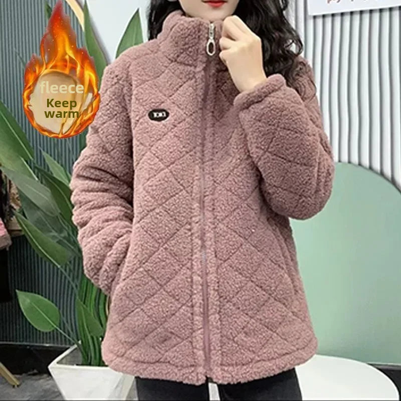 Fleece-lined Thickened Cotton Coat New Style Women's Winter Warm Cotton Jacket For Middle-aged Mothers Fashionable Attire