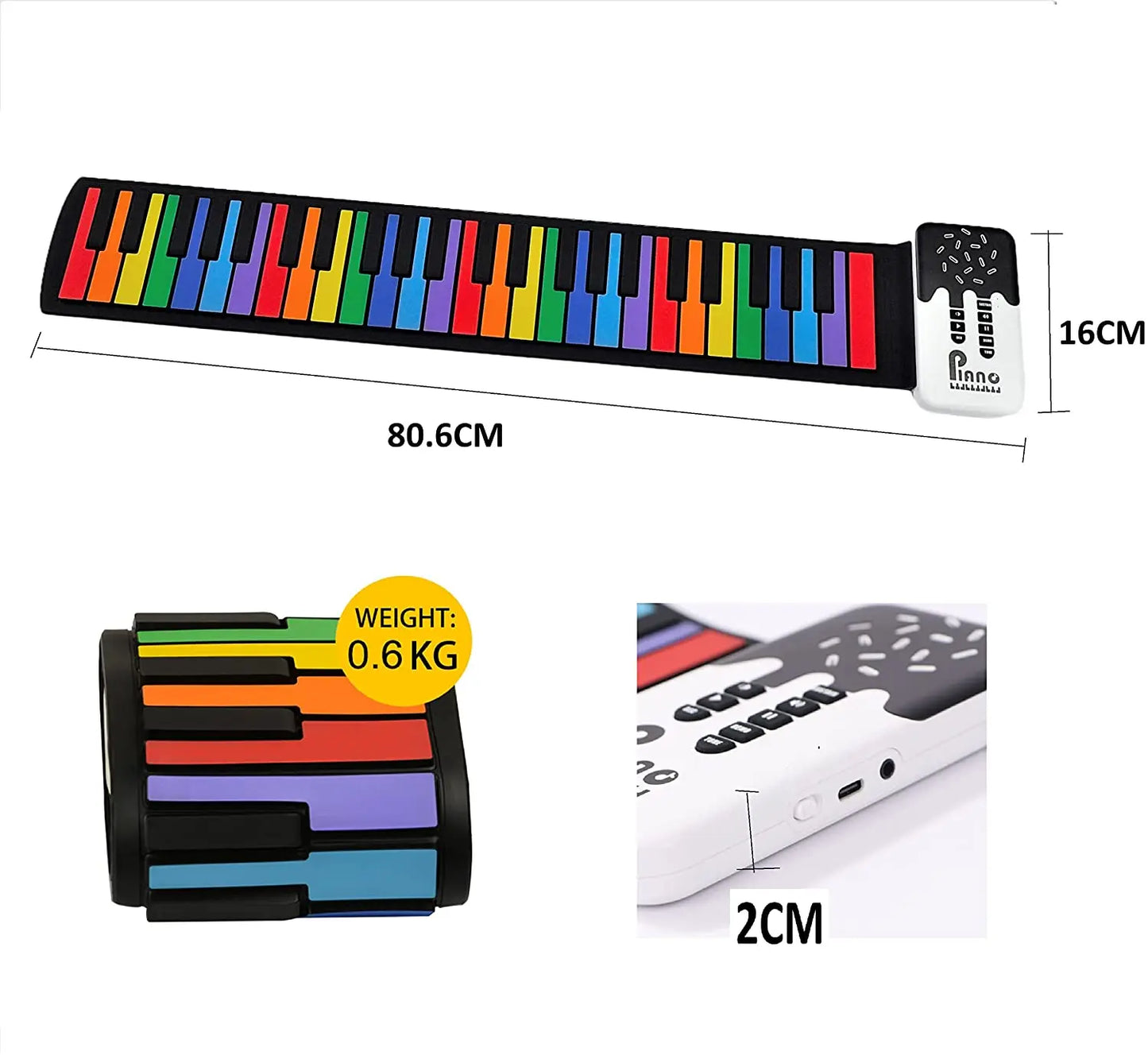 49 Key Roll Up Electronic Digital Music Piano Recording Feature 8 Tones 6 Demo Songs & Build-in Speaker Educational Piano