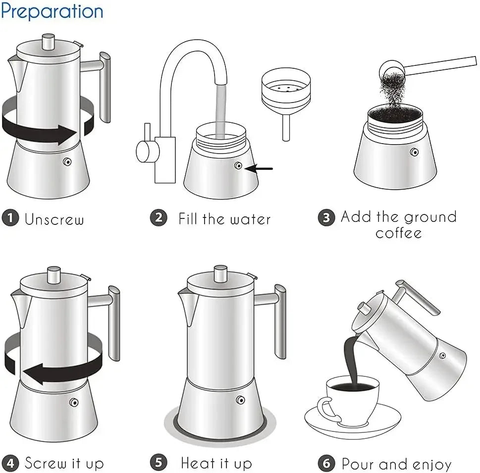 Easyworkz Diego Stovetop Espresso Maker, Stainless Steel Italian Coffee Machine, 4Cup, 6.8 oz Induction Moka Pot