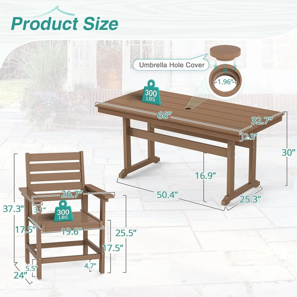 Patio Table and Chairs Set 7 Pieces, with Umbrell Hole, with 6 Patio Chairs, Weather Resistant Outdoor Dining Sets