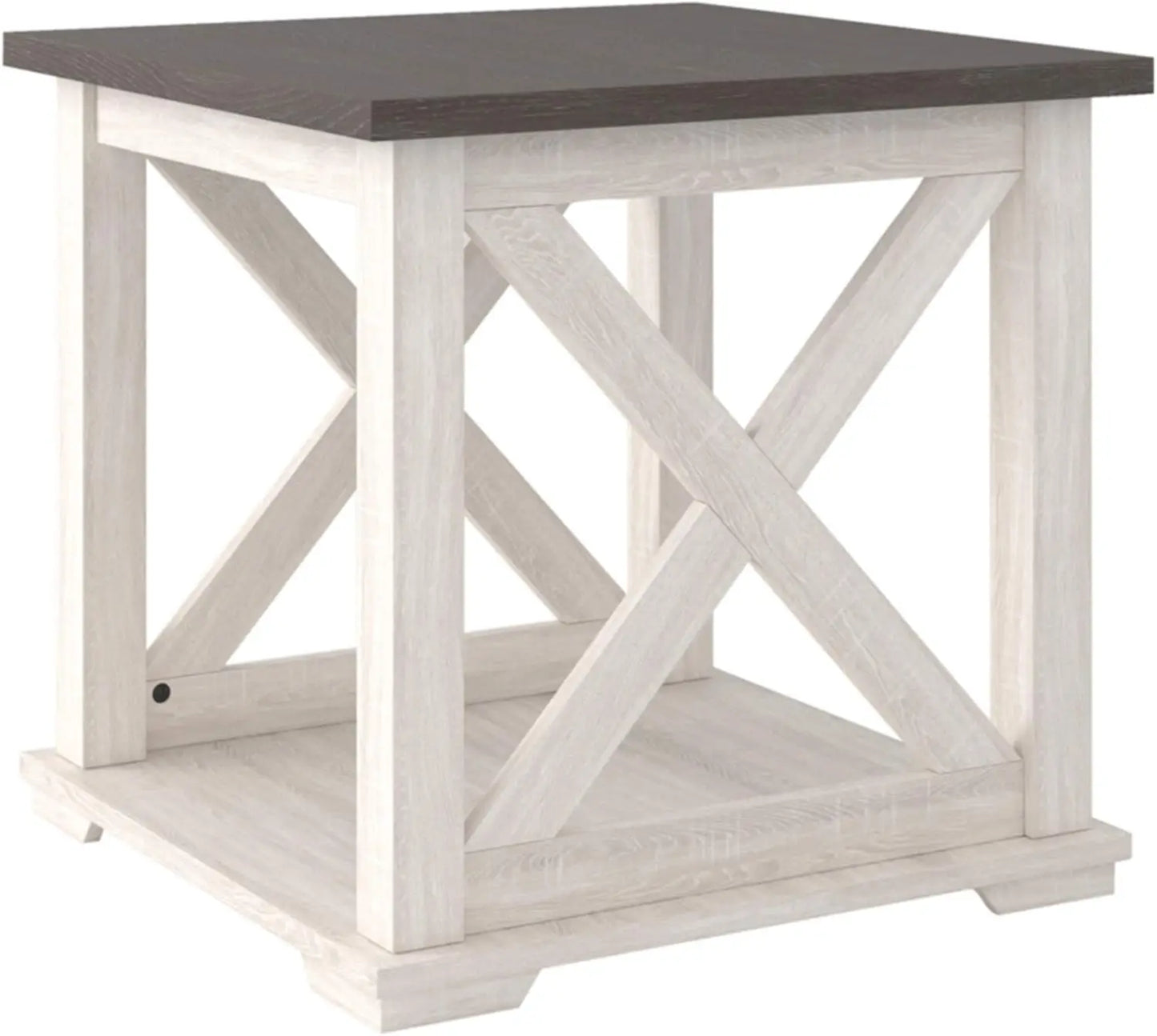 Square Modern Farmhouse End Table, Two Tone White & Brown