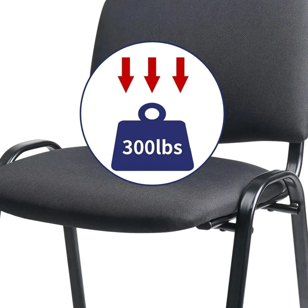 Set of 10 Pack Stackable Waiting Room Chairs Fabric Black Reception Chairs Metal with Thickened Seat Back Cushion for Waiting