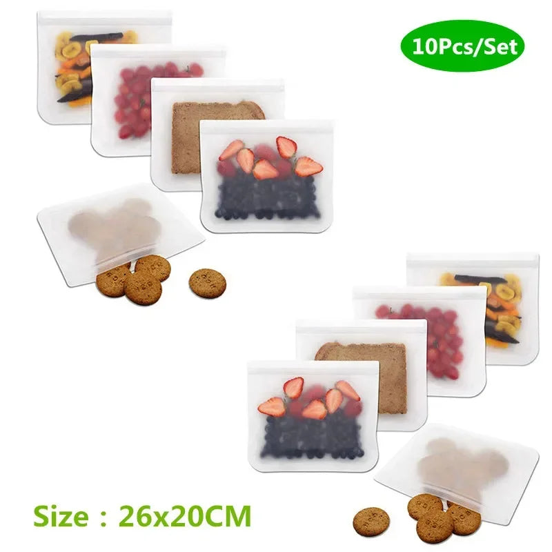 Thickened PEVA Food Bag Reusable Freezer Bag Food Storage Bags Ziplock Leakproof Fresh Snack Bag Food Grade Lunch Bag for Fridge