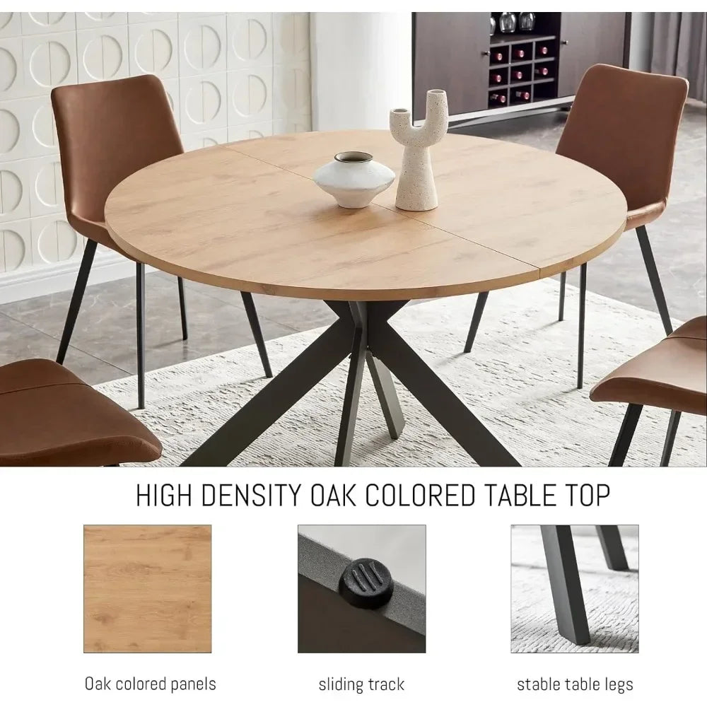 Round Dining Table Set,Mid Century Modern Dining Table for 4-6 Person, w/Steel Legs, Coffee Table for Kitchen Dining Room,Office