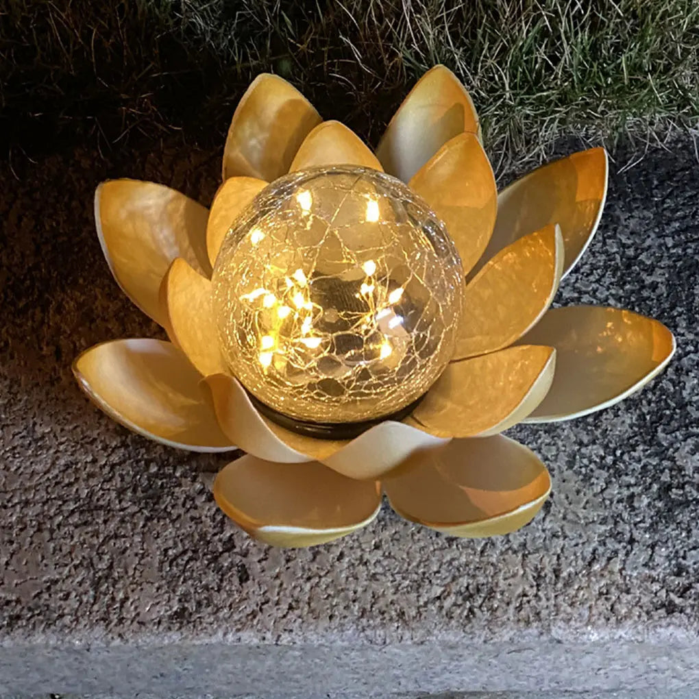 Lotus Shaped Garden Solar Lights Cracked Glass Ball Garden Lamp Halloween Christmas Outdoor Patio Lawn Garden Decoration