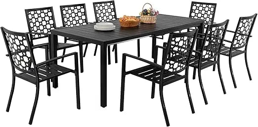 9 PCS Patio Dining Chairs,  Extendable Table Set for 8 People,  for Porch Deck Garden Yard Dining Room,Outdoor Furniture Set