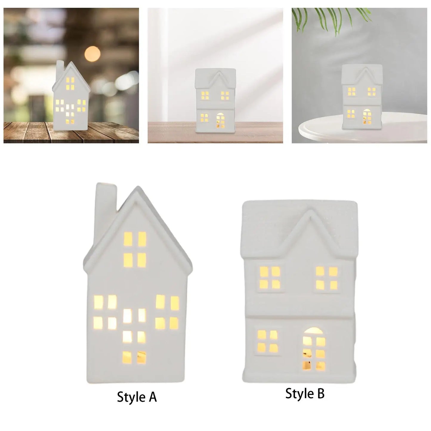 Ceramic Christmas Village Houses Figurines Scene for Office Indoor Farmhouse