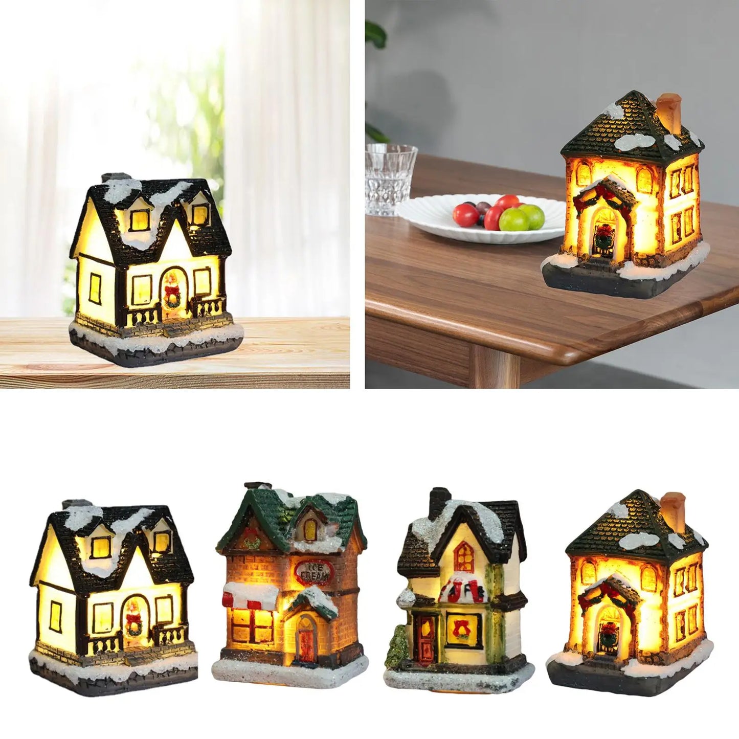 Christmas Scene Village Houses Town Decoration With Warm White Led Light Xmas Christmas Ornament Kids Gift for Home Decor