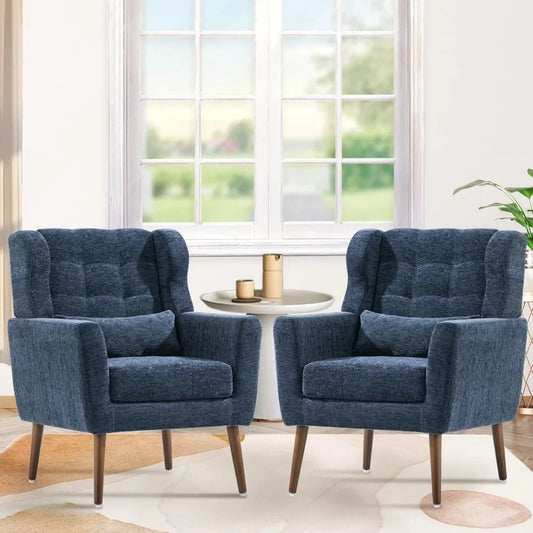 Accent Chair Set of 2,Upholstered Armchair with Pillow,Fabric Single Sofa Chair with Lounge Seat Wood Legs,Living Room Chairs