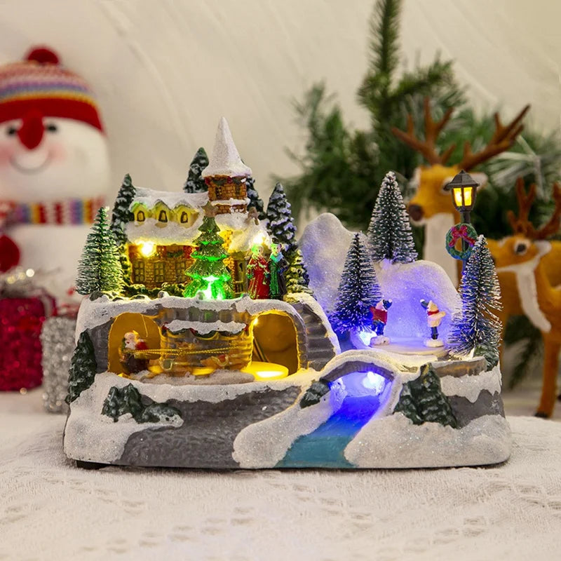 Christmas Snow House Village LED Light Luminous Ornament Figurine Christmas Decorations Crafts Xmas Decor