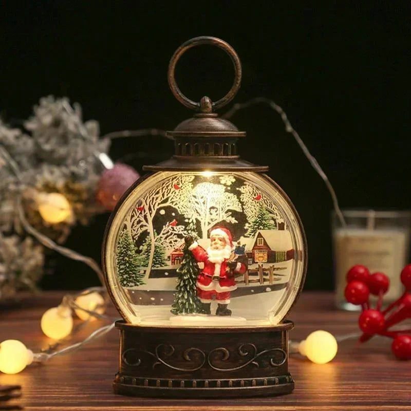 2024 New Lighted Christmas Snow Globe Lantern Battery Operated LED Night Light with Hook Christmas Tree Ornaments Gift Ideas