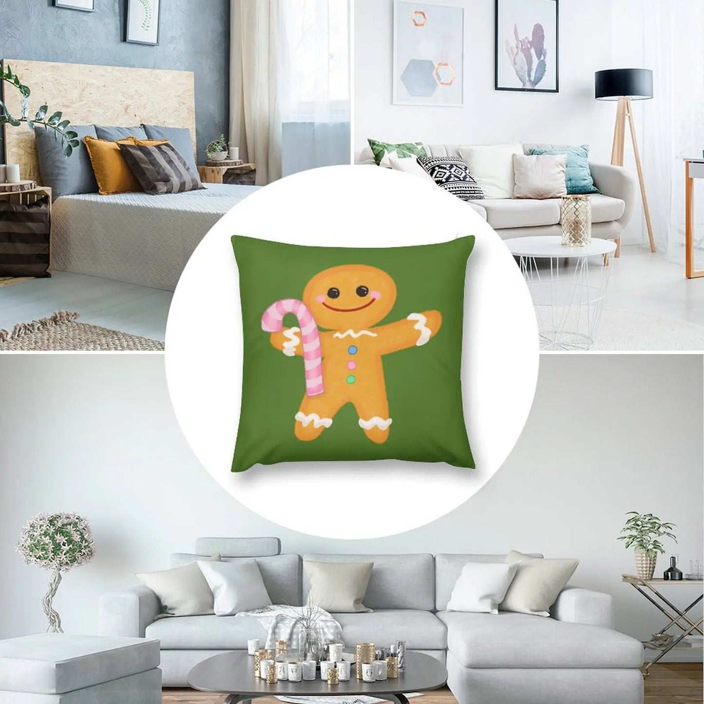 Gingerbread Man (Green Background) Throw Pillow Pillowcases Bed Cushions Decorative pillowcase pillow