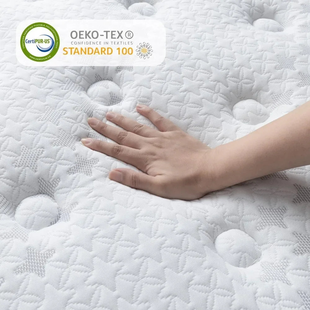 King Mattress with Gel Memory Foam, Pressure Relief Individual Wrapped Coils Mattresses, 14 Inch Luxury Hybrid Mattress