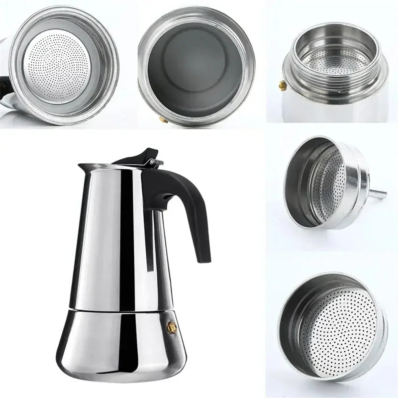 Coffee Maker Pot Moka Coffee Maker Stainless Steel 2/4/6/9 Cups Mocha Espresso Latte Stovetop Filter Coffee Pot for Kitchen