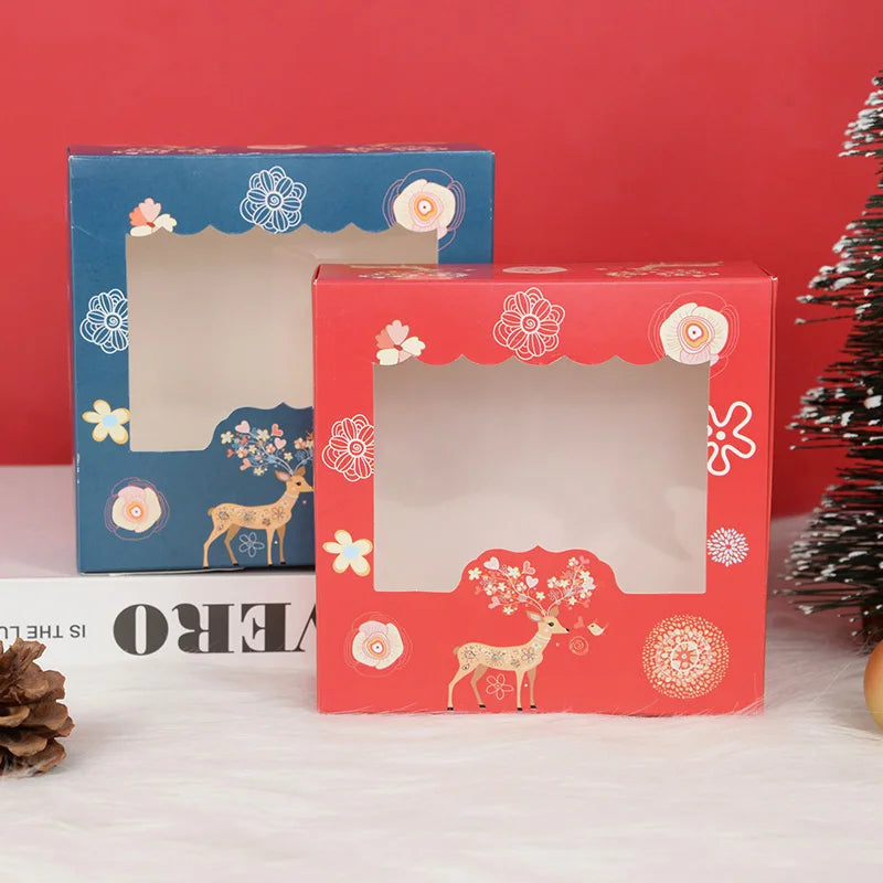 10/5Pcs Christmas Cookie Box with Window Candy Chocolate Biscuit Packaging Boxes Xmas Gift Wrapping New Year Party Treat Box