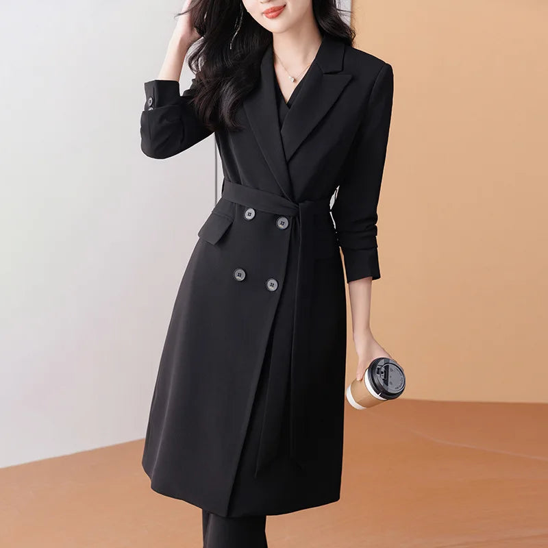 High end khaki color mid length trench coat for women's 2023 autumn/winter new commuting temperament trench coat suit for women'