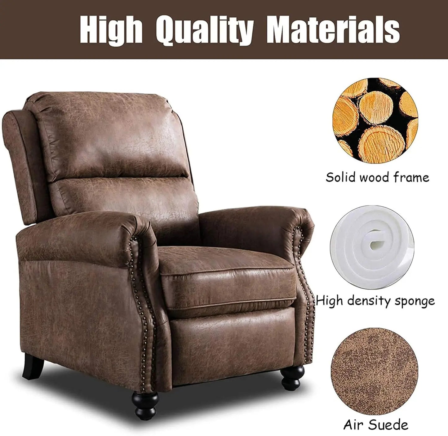 Recliner Chair Faux Leather Armchair Push Back Recliner with Rivet Decoration Single Sofa Accent Chair for Living Room