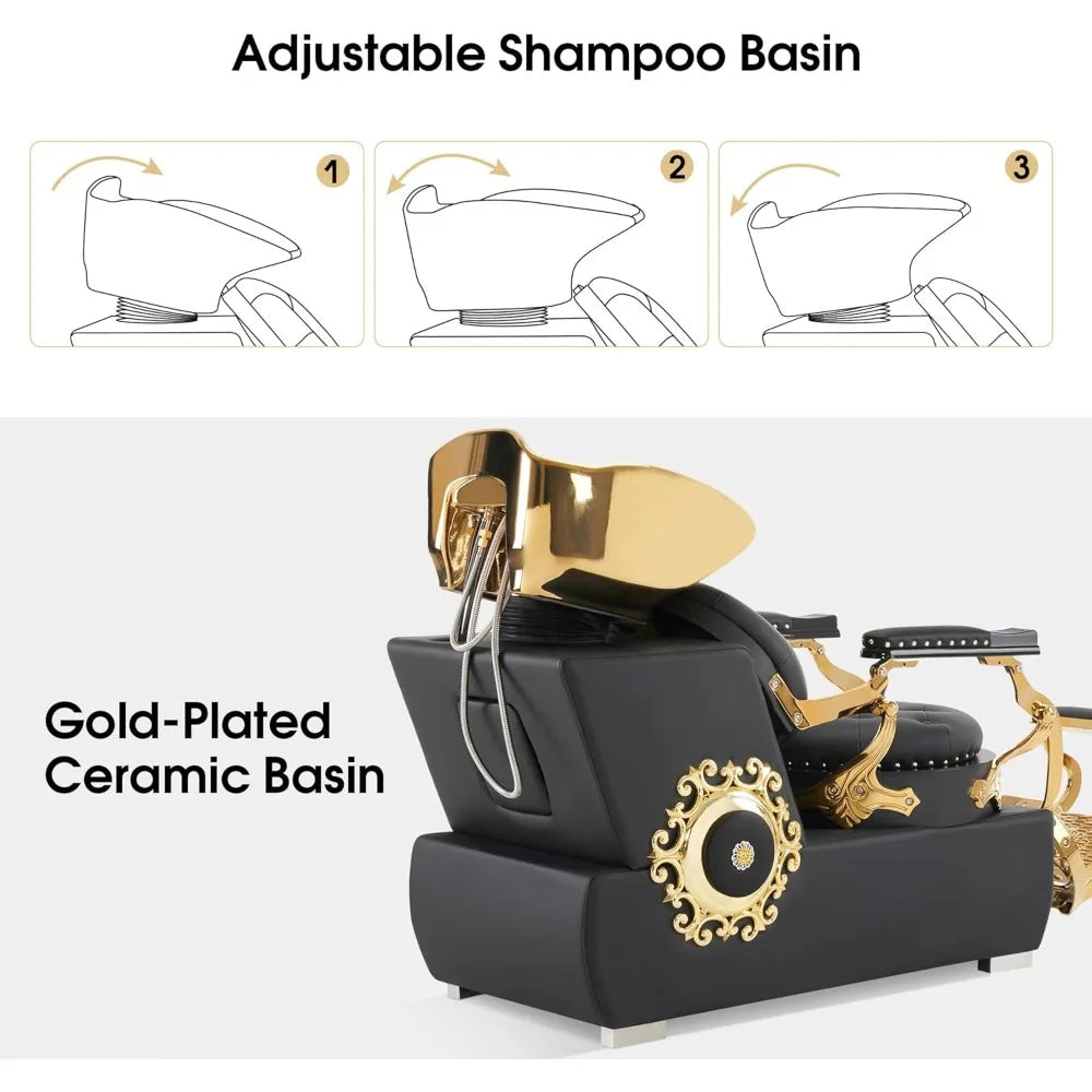 Shampoo Station Chair, Retro Adjustable Porcelain Ceramic Hair Wash Bowl Unit Station,for Spa Beauty Salon ,Shampoo Barber Chair