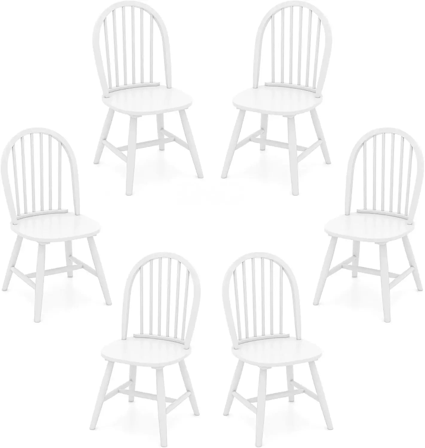 18" Oak Dining Chairs Set of 6, Wood Windsor Chair with Spindle Back for Country Farmhouse Kitchen Island, Dining Chairs Set