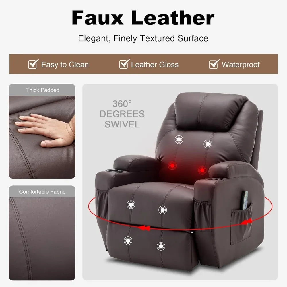 Recliner Chair,Rocking Chair with Massage and Heat,360° Swivel Recliner Chairs for Adults,for Bedroom,Nursery,Living Room Chairs