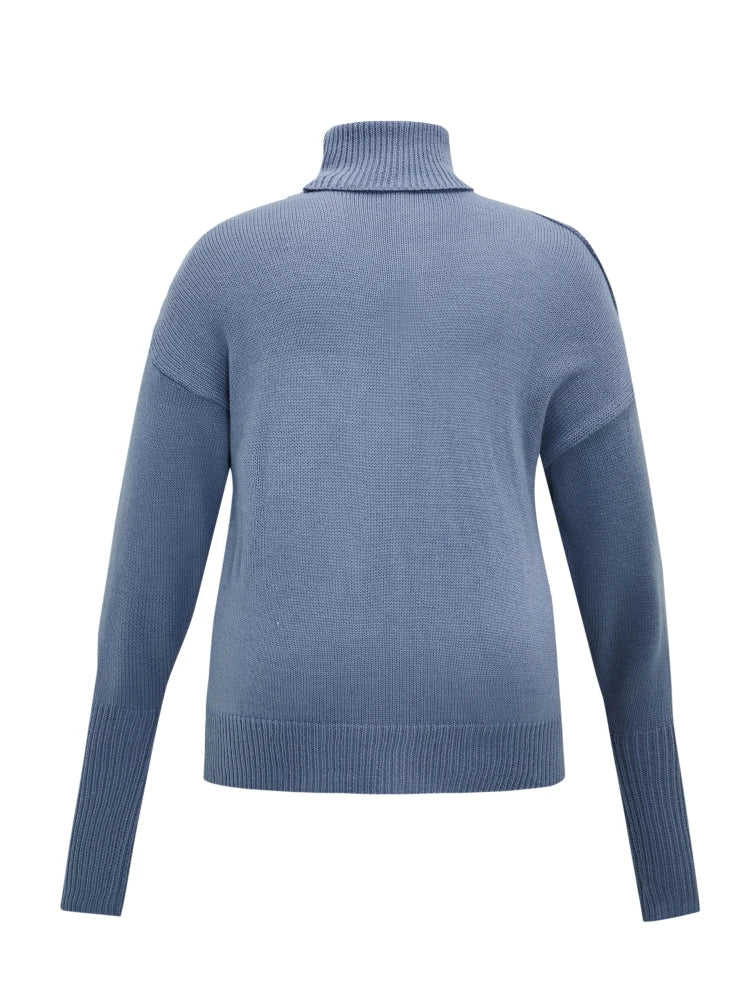 ONELINK Gloomy Blue Woolen Turn Down Mock Neck Plus Size Autumn Winter 2022 Pullover Women Sweater Hollow Out Shoulder Clothing