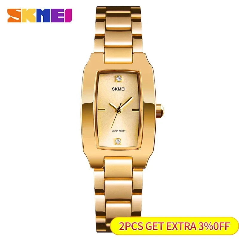 Skmei  Ladies Casual Dress Luxury Silver Ladies Rhinestone Waterproof Relogio Feminino Quartz Watch Fashion Thin Watches 1400