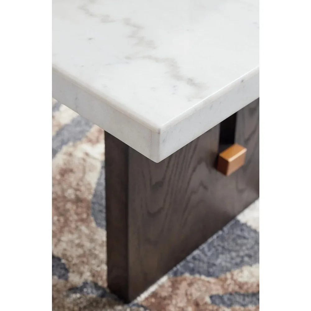 Side Table Living Room Tables Dark Brown & White Burkhaus Traditional Rectangular Coffee Table With Marble Tabletop Desk Modern