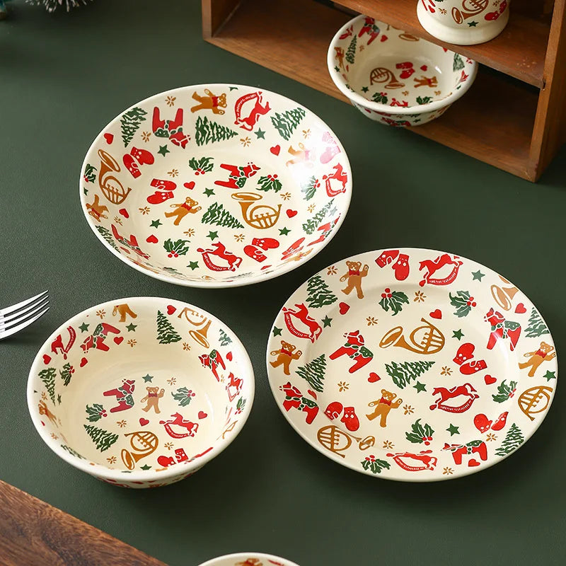 Christmas Ceramic Tableware Set Nordic Retro Style Mug Water Cup High Beauty Home Restaurant Breakfast Bowl and Plate