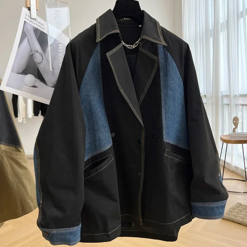 New Autumn Denim Jacket Coat Women Splicing Blazer Denim Outerwear Female Long sleeves Loose Jean Jacket Women windbreaker B268