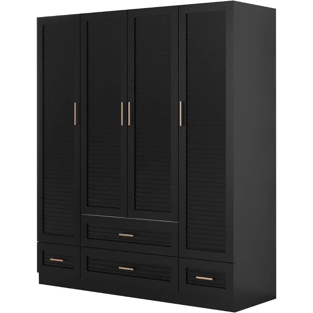 Wooden Armoire Wardrobe,Wardrobe Closet,Closet Cabinet with 4 Doors Bedroom Armoire with 4 Drawers and Hanging Rod